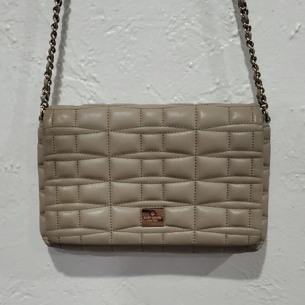 Kate Spade Elegant Taupe Quilted Crossbody Bag